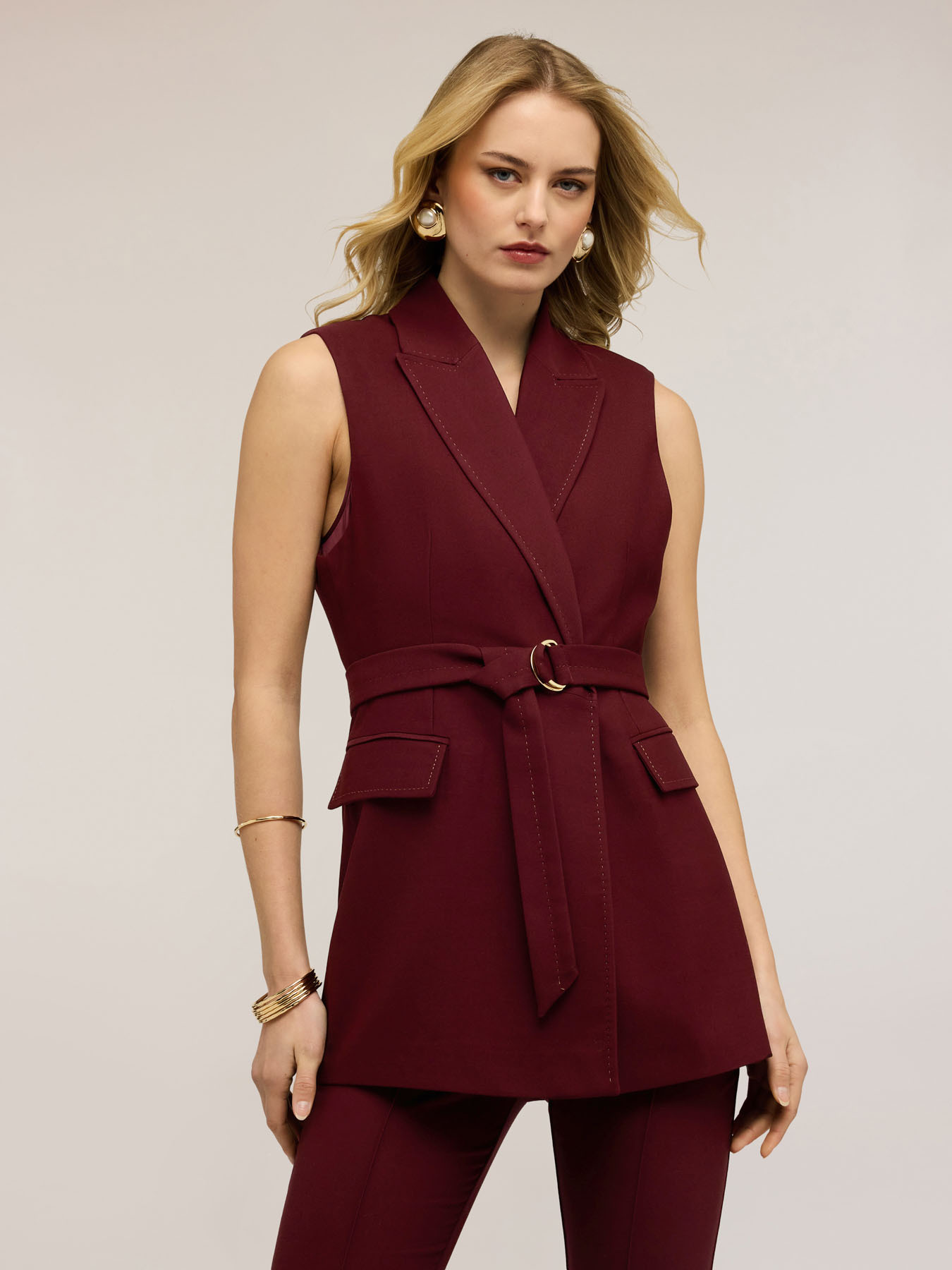Double-breasted belted vest image number 2