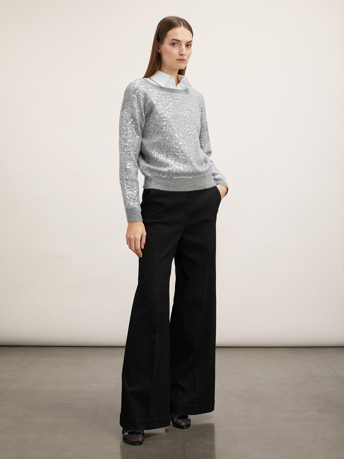 Full sequin wool blend sweater image number 3