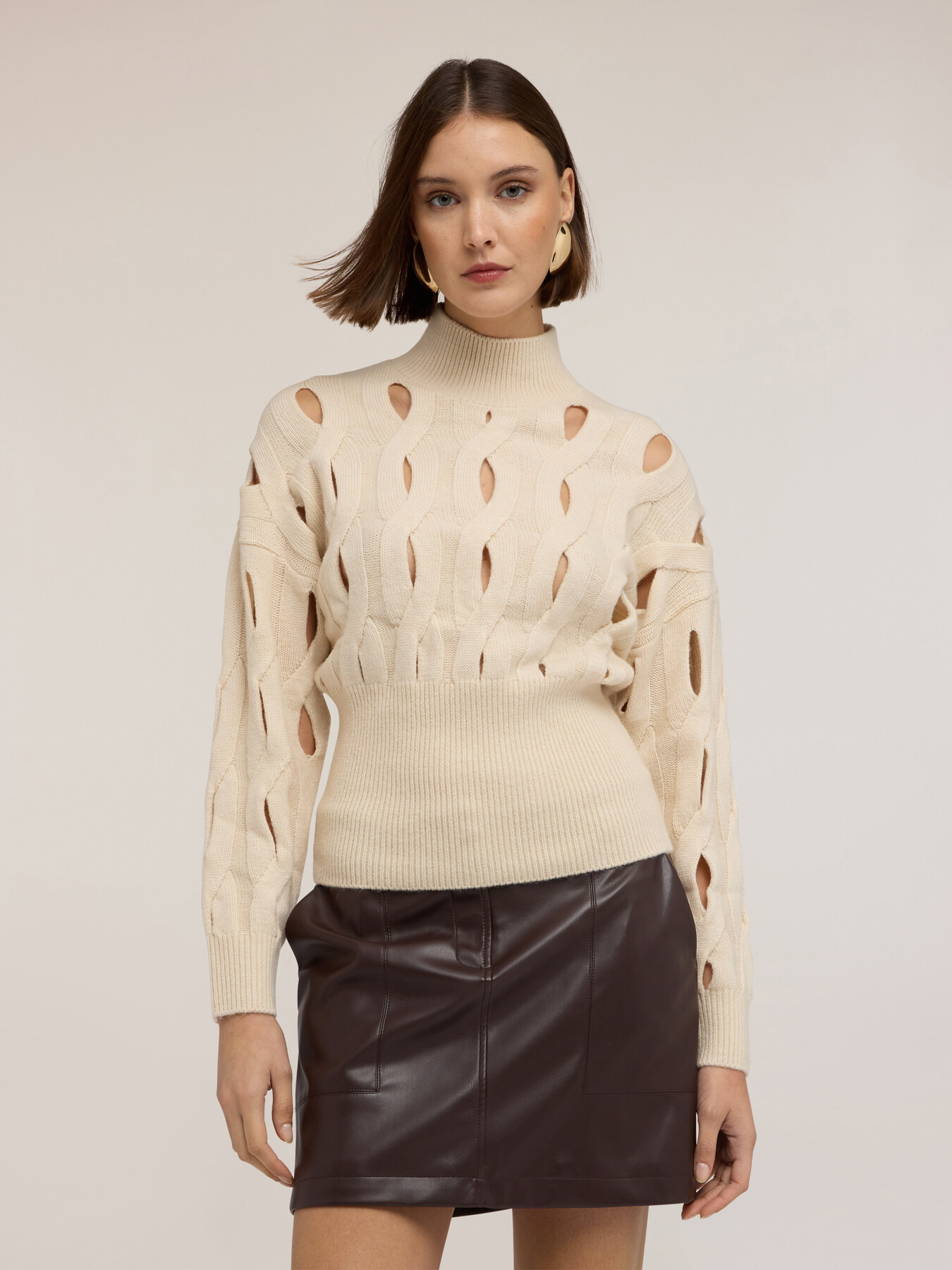 Perforated turtleneck sweater in wool blend image number 2