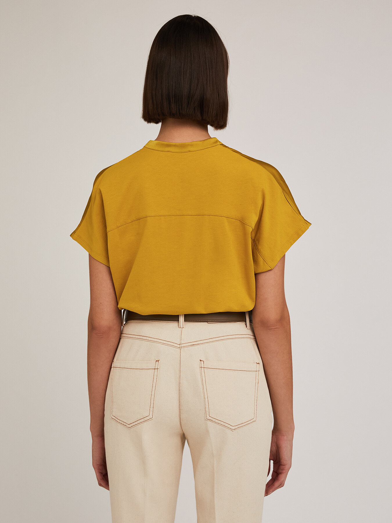 Blusa bimaterica con colletto alla coreana image number 1