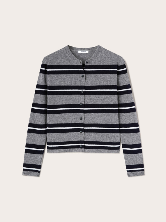 Striped wool-blend knit cardigan