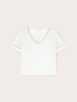 Mixed linen T-shirt with gold-colored trim image number 0