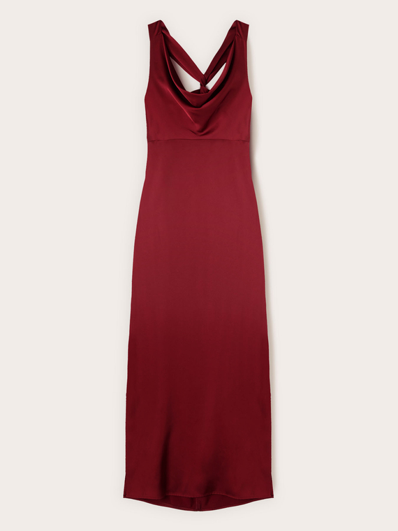 Robe longue en satin avec drap&eacute;