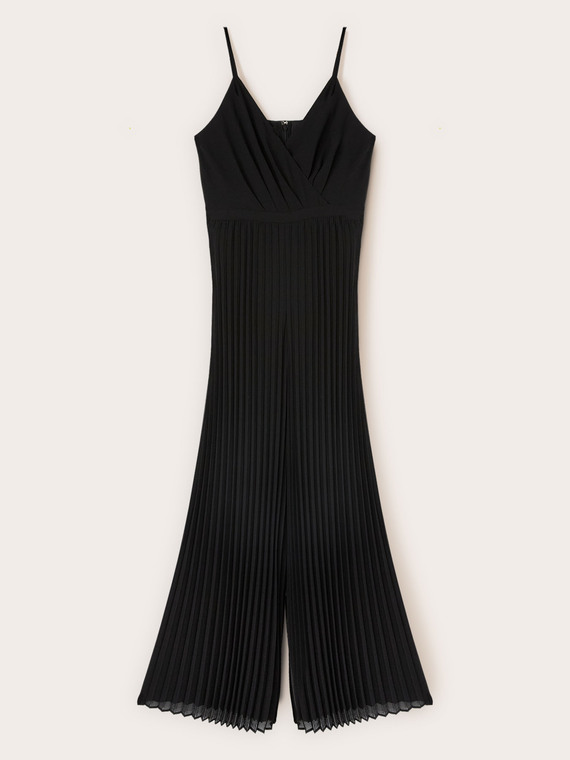 Long pleated georgette jumpsuit