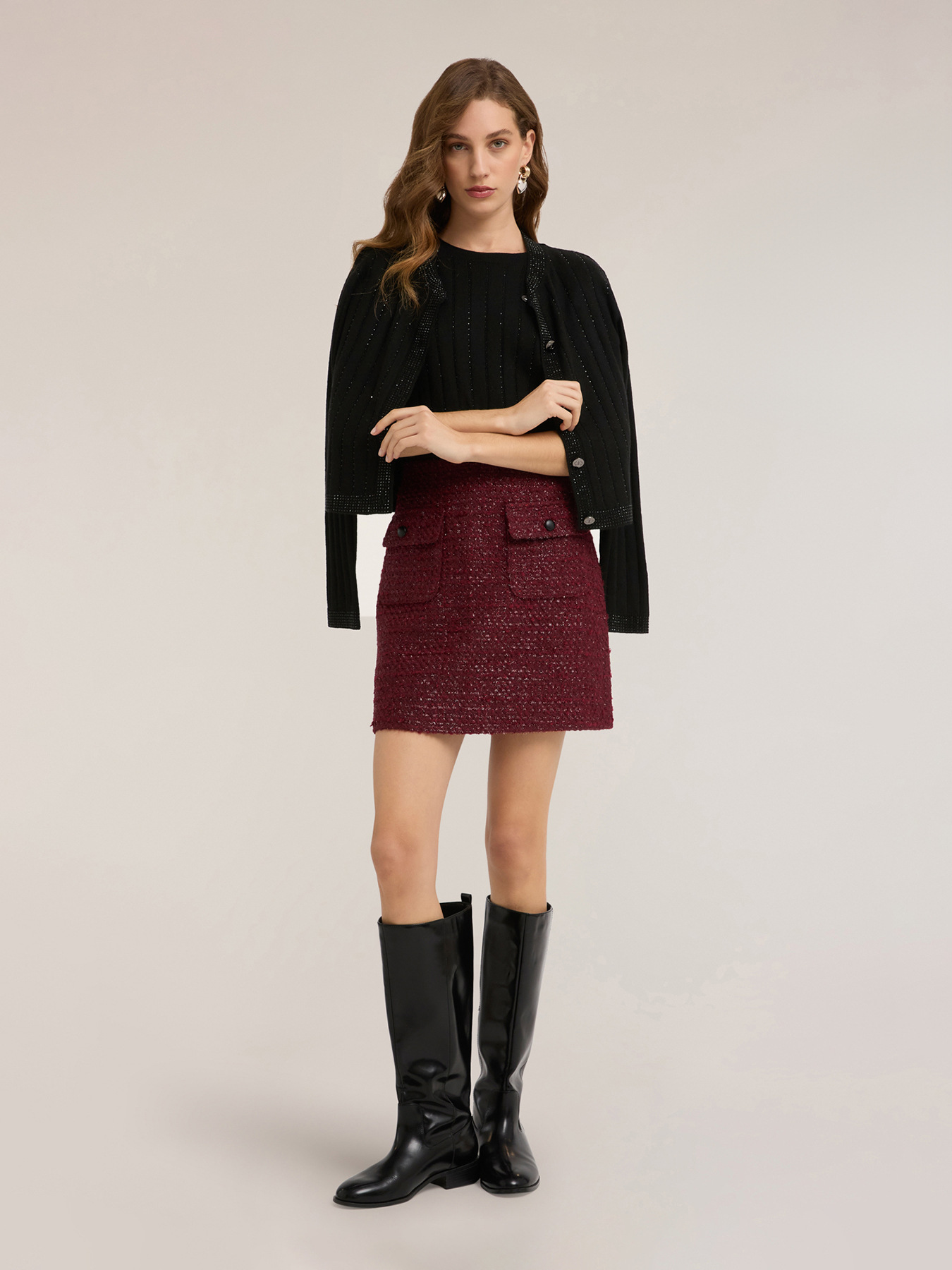 Maglia a coste con righe di strass image number 3