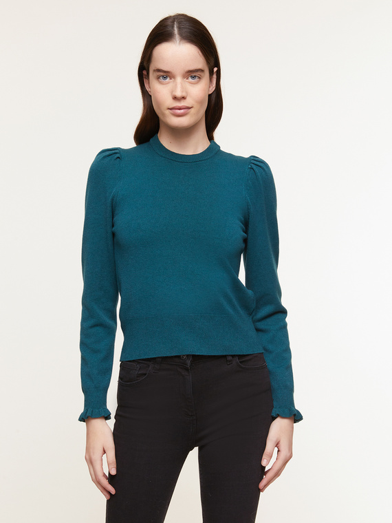 Crew-neck sweater with puff sleeves