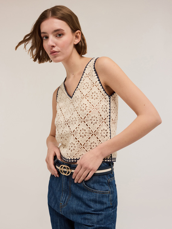 Motivi Top in crochet Donna, Beige, Taglia S