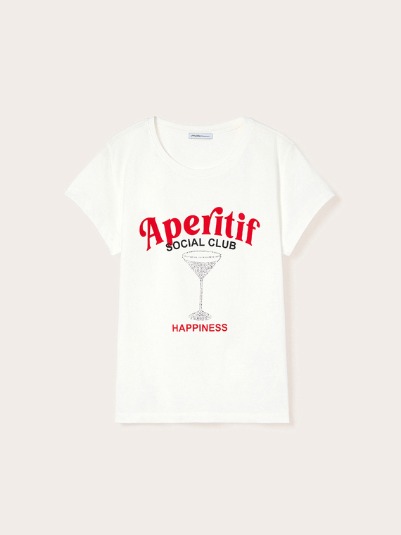 T-shirt with print and rhinestone appliqu&eacute;s