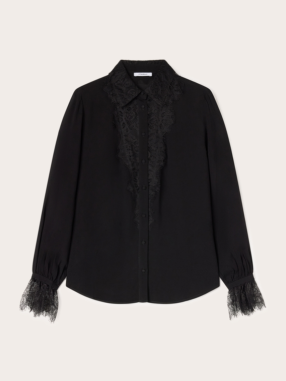 Camisa de crep&eacute; de China con detalles de encaje
