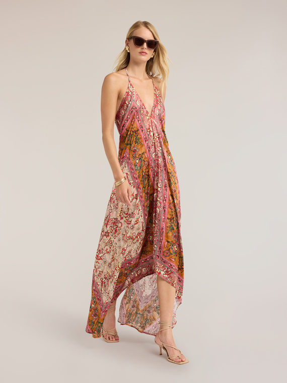 Long satin dress with print