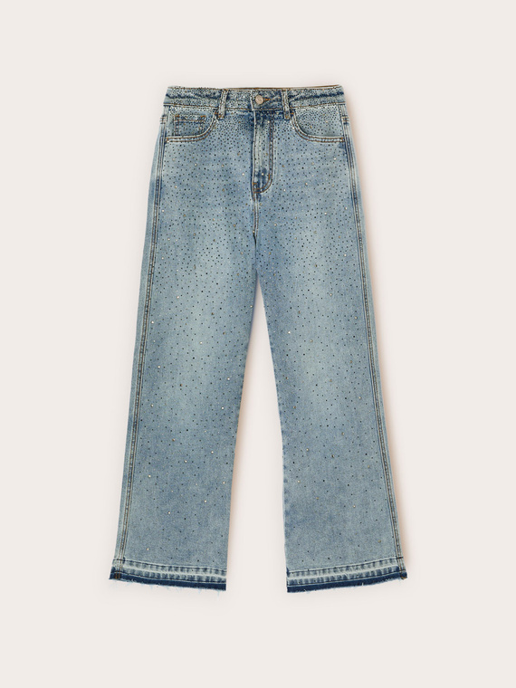 Jeans palazzo con aplicaciones de strass