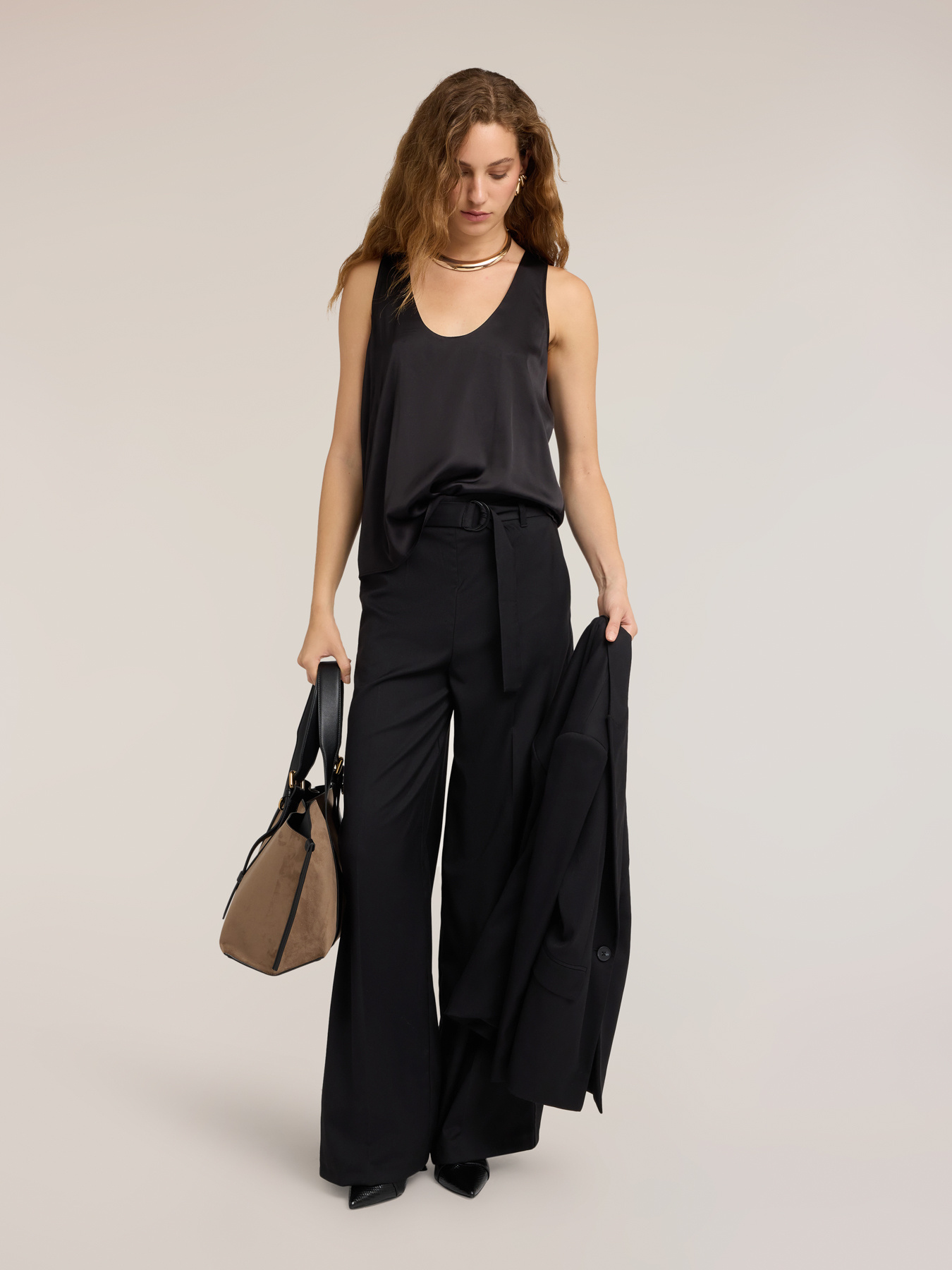 Viscose satin top with deep neckline image number 2