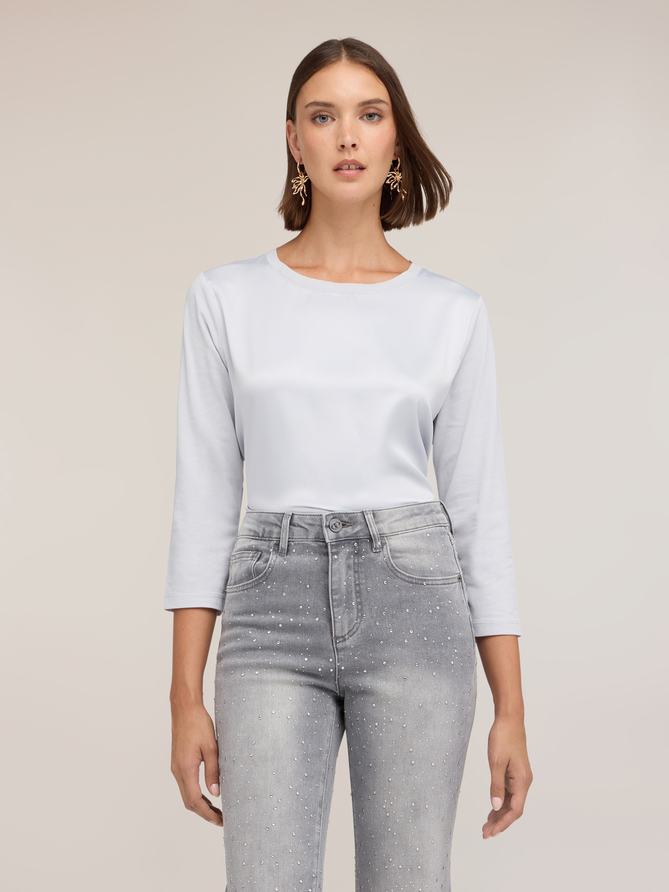 Tricou bimaterial cu m&acirc;neci trei sferturi image number 0