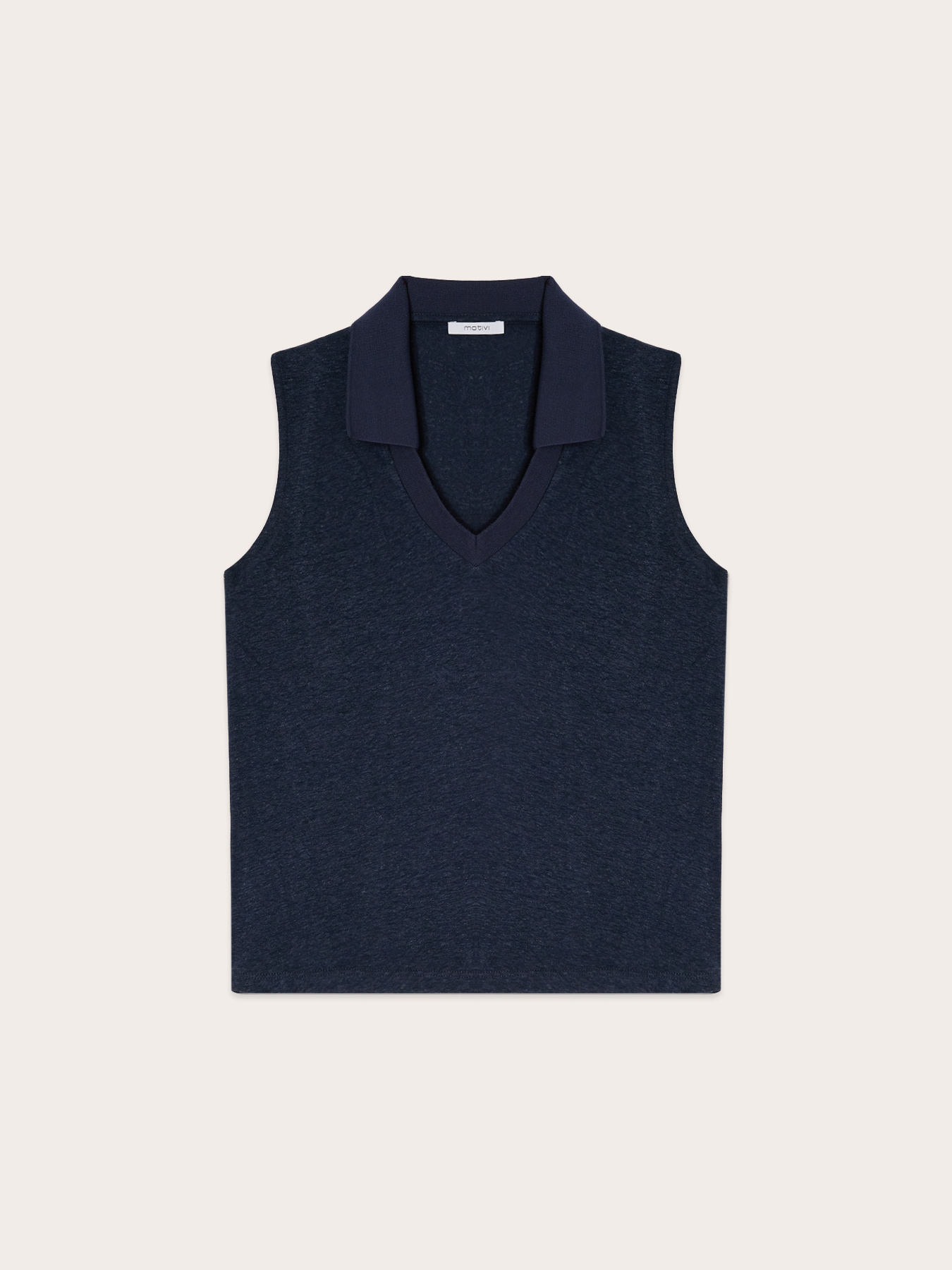 Top mit V-Ausschnitt aus Leinenmischung mit Kragen image number 4