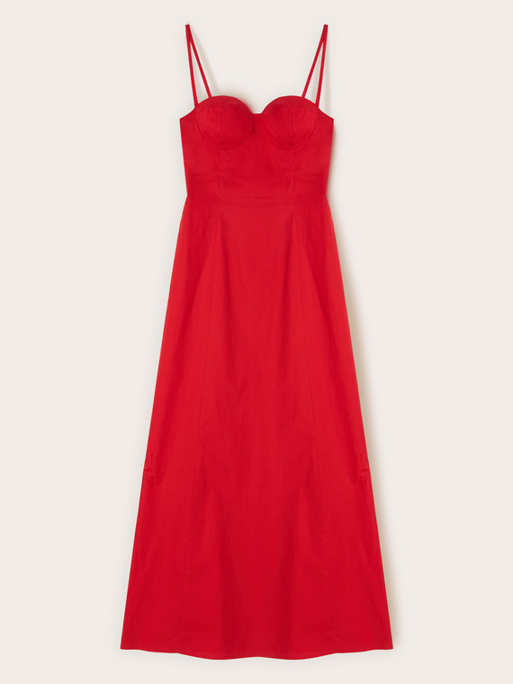 Langes A-Linien-Kleid aus Popeline mit Bustier