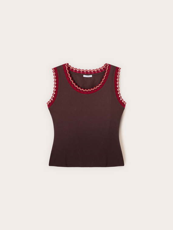 Jersey top with knit trim