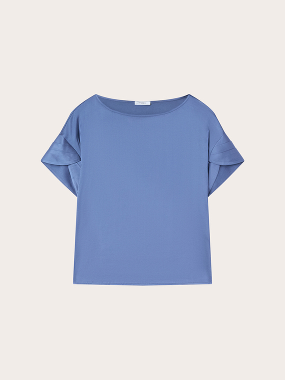Bluse aus Satin mit Bl&uuml;tenblatt&auml;rmeln