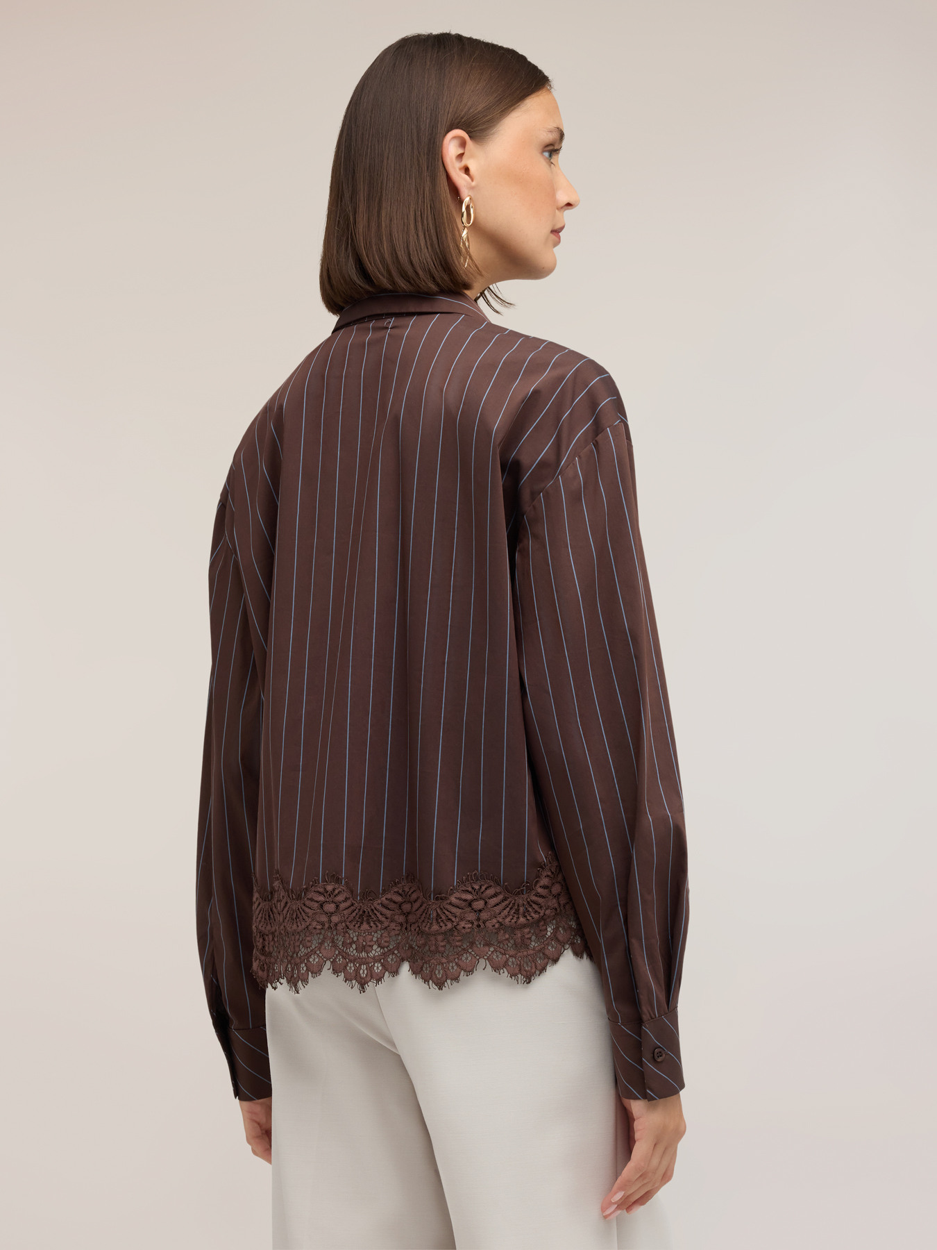 Striped poplin shirt with lace image number 1