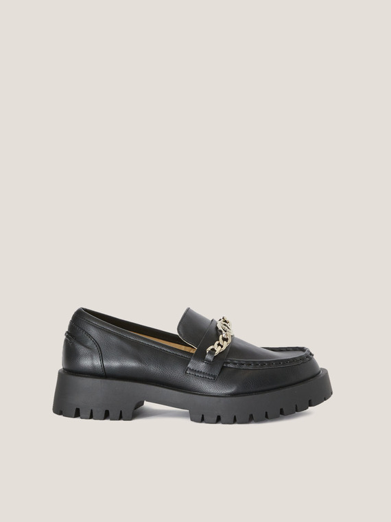 Black faux leather loafer