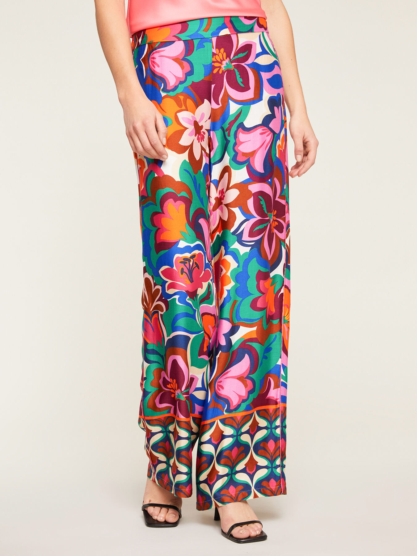 Floral pattern flowing wide-leg trousers image number 0