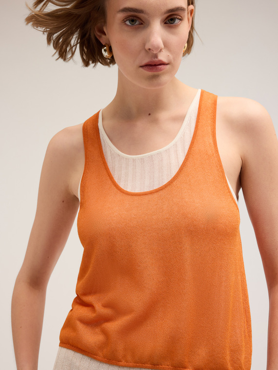 Motivi Top in jersey con canotta a coste Donna, Arancione, Taglia S