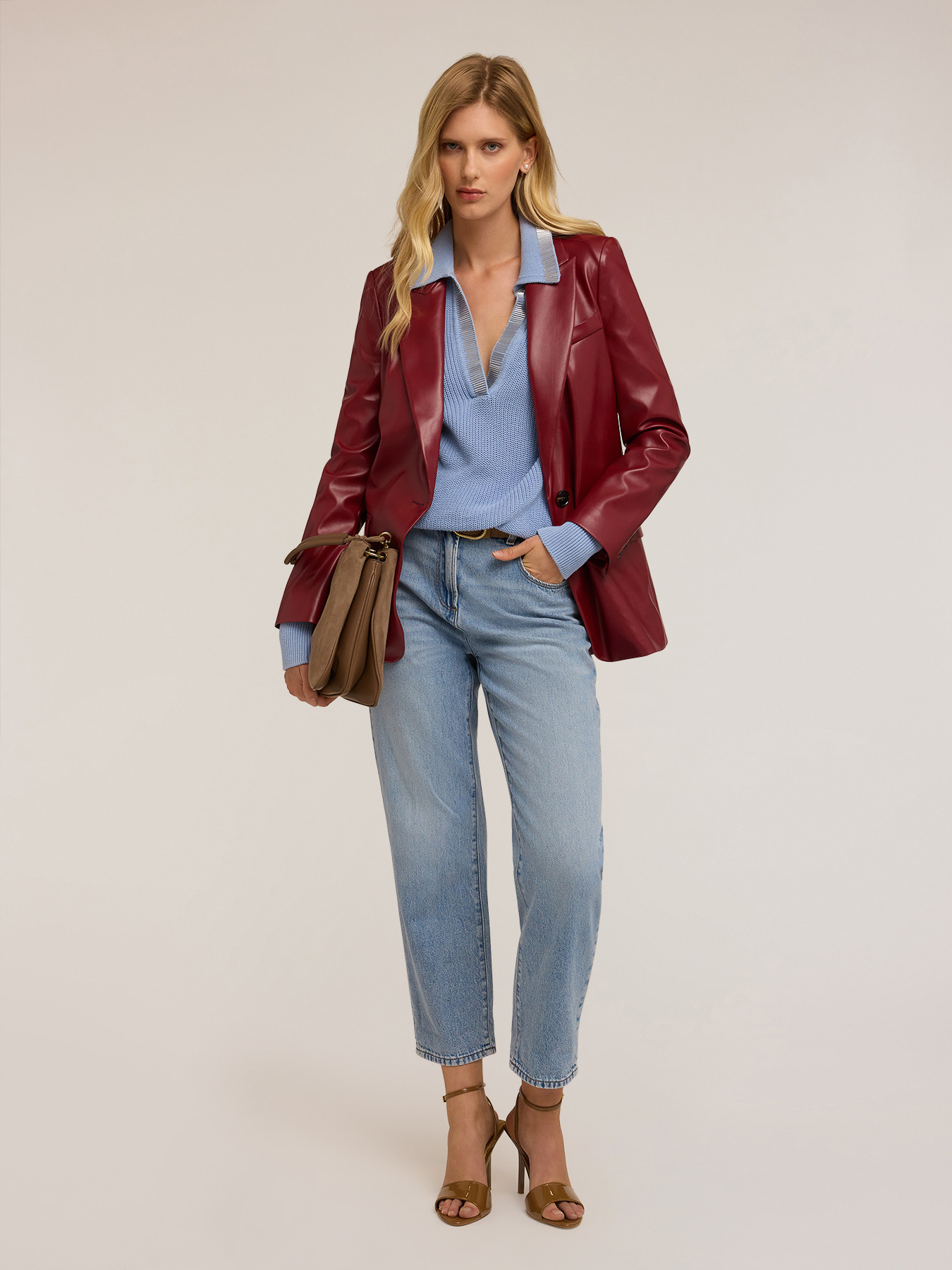 Sacou cu un singur rând de nasturi din țesătură acoperită image number 2