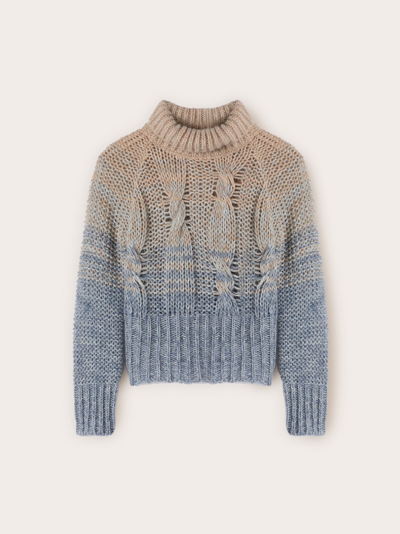 Gemusterte Strickjacke mit Zopfmuster aus Wollmischung mit Farbverlauf image number 4