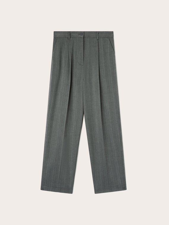 Yarn-dyed pinstripe barrel pants