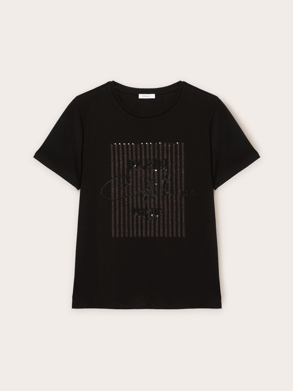 T-shirt avec paillettes et inscription brod&eacute;e