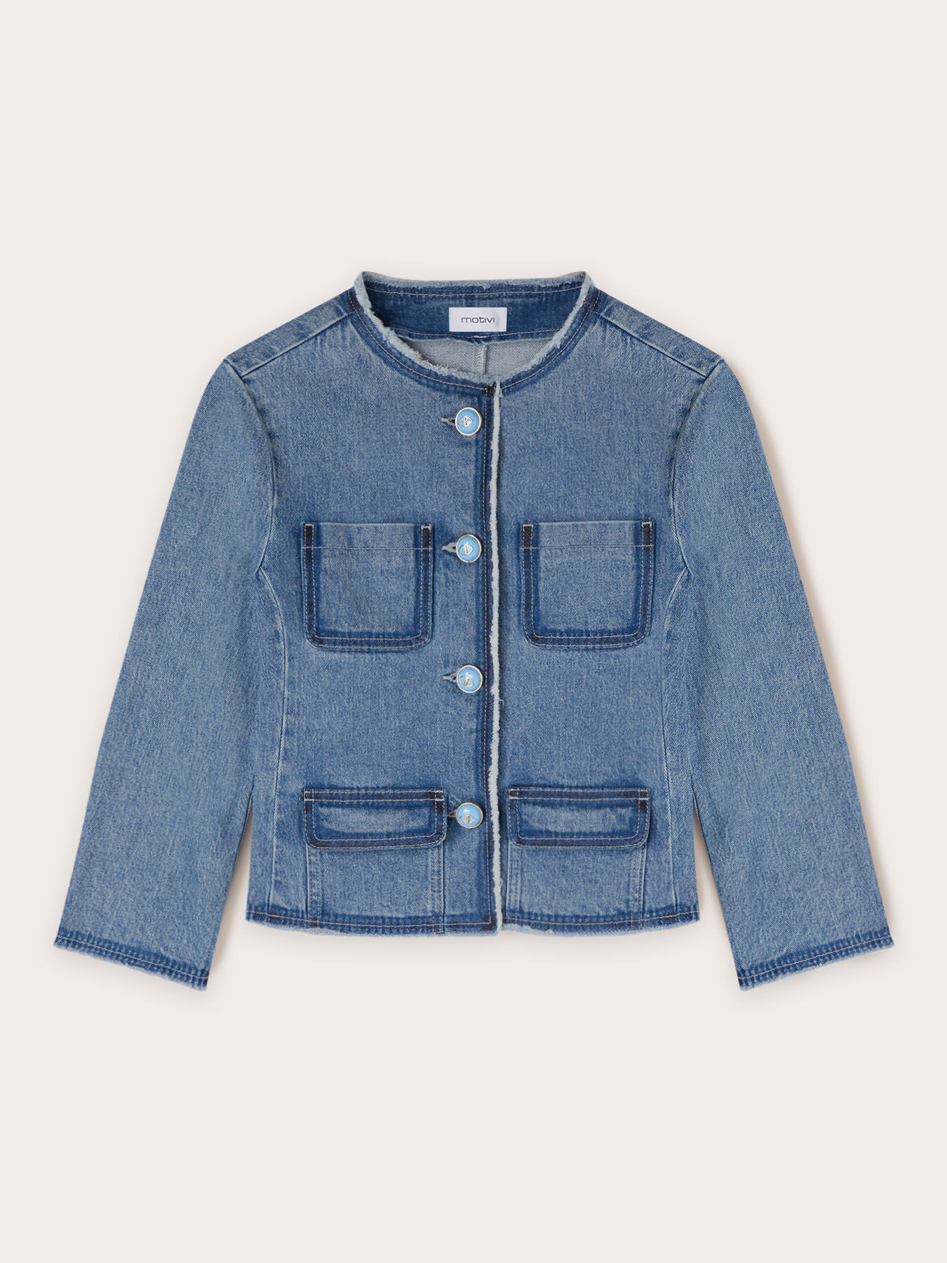 Collarless denim jacket image number 4
