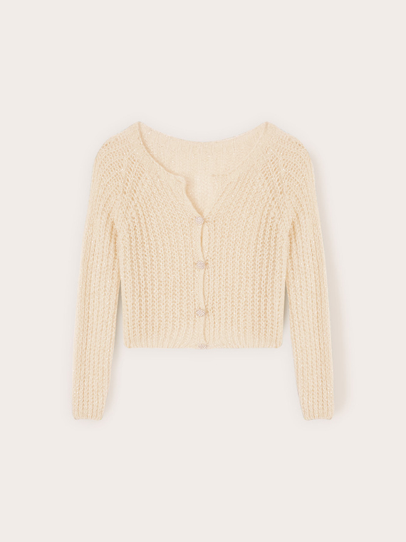 Cropped Cardigan aus Strick mit Pailletten