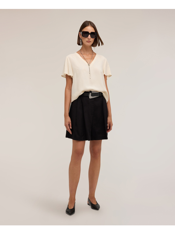 Shorts mit hoher Taille aus Leinenmischung mit Abn&auml;hern