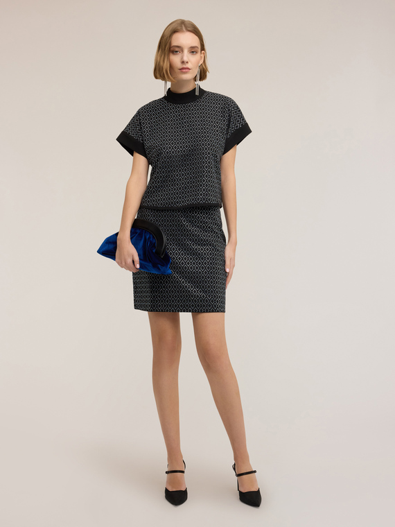 Jersey blouse with geometric rhinestone application