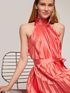 Long pleated satin dress image number 0