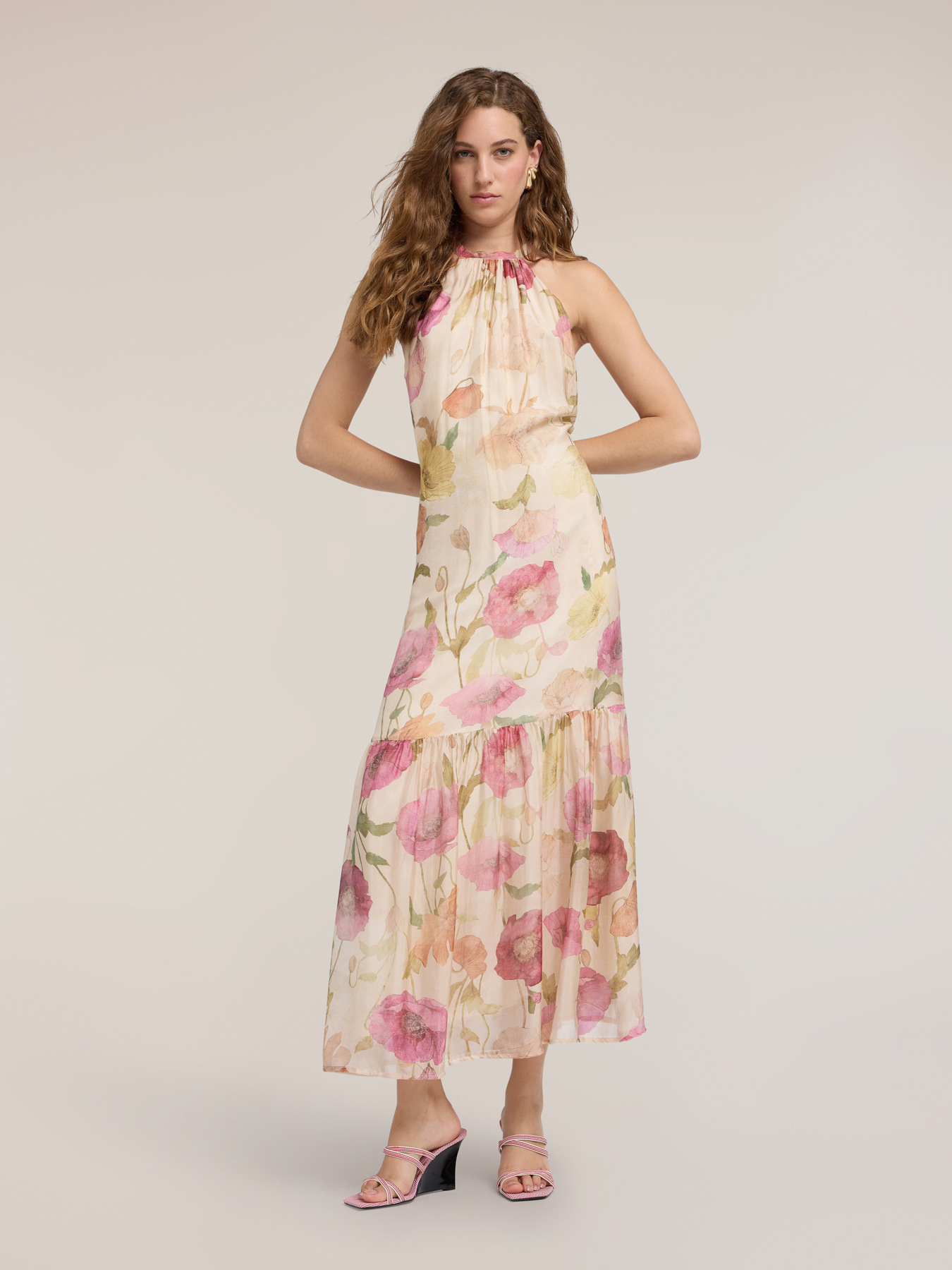 Maxi chiffon dress with print image number 2