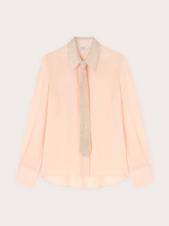 Chemise en georgette avec col et cravate en strass