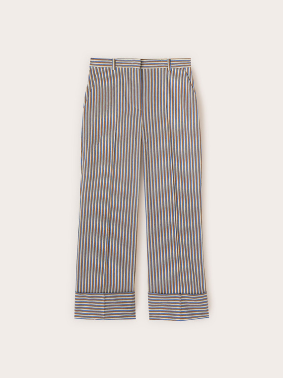 Striped cropped pants in cotton blend