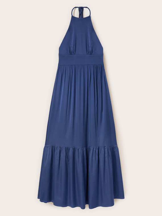 Long satin dress with frill