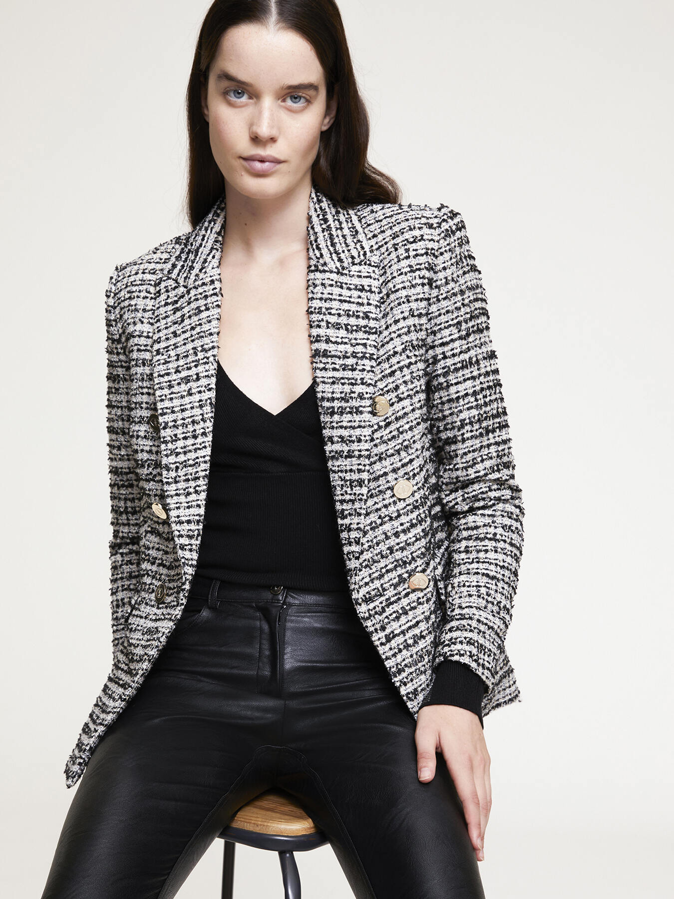 Double-breasted lurex tweed oversized 