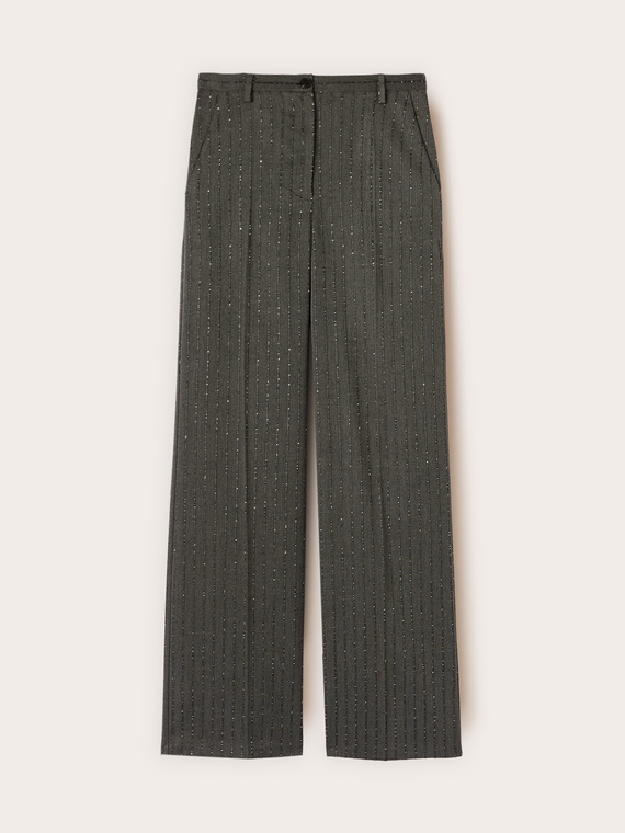 Gestreifte Palazzo-Hose mit Mikro-Pailletten