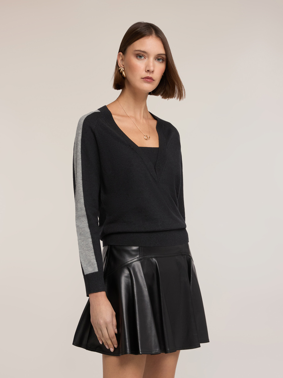 Color-block wool-silk blend sweater