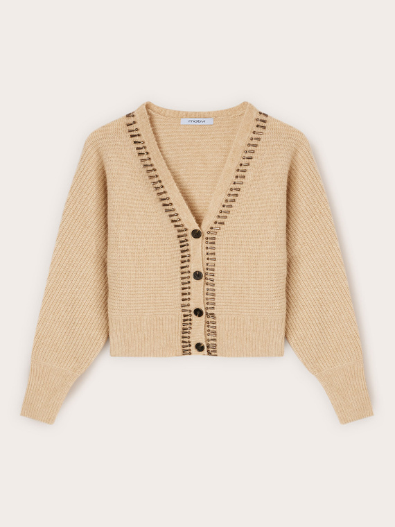 Mixed mohair knit cardigan with stones