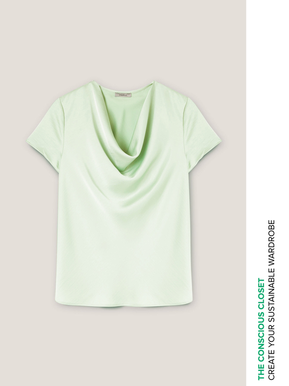 Satin blouse with draped neckline