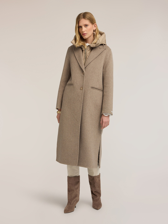 Wool-blend coat with detachable hood
