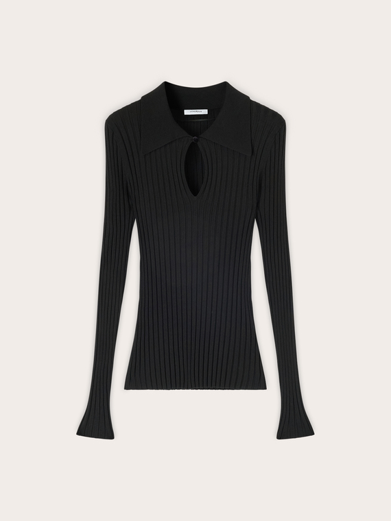 Ribbed viscose polo sweater with cut-out