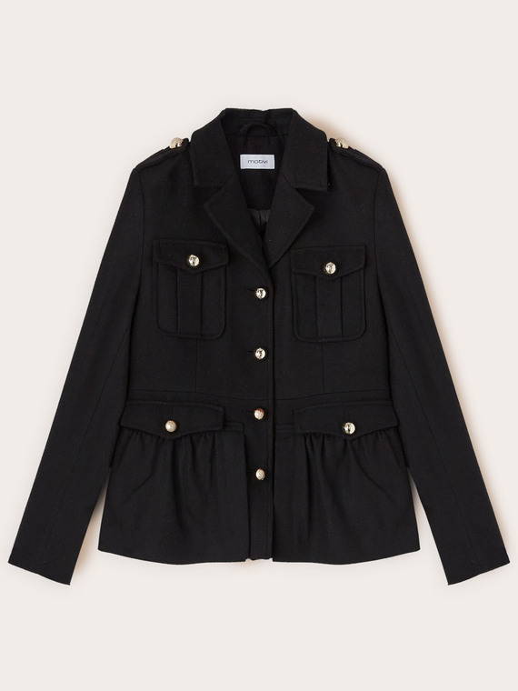 Jacke mit Kr&auml;uselungen aus Wollmischstoff