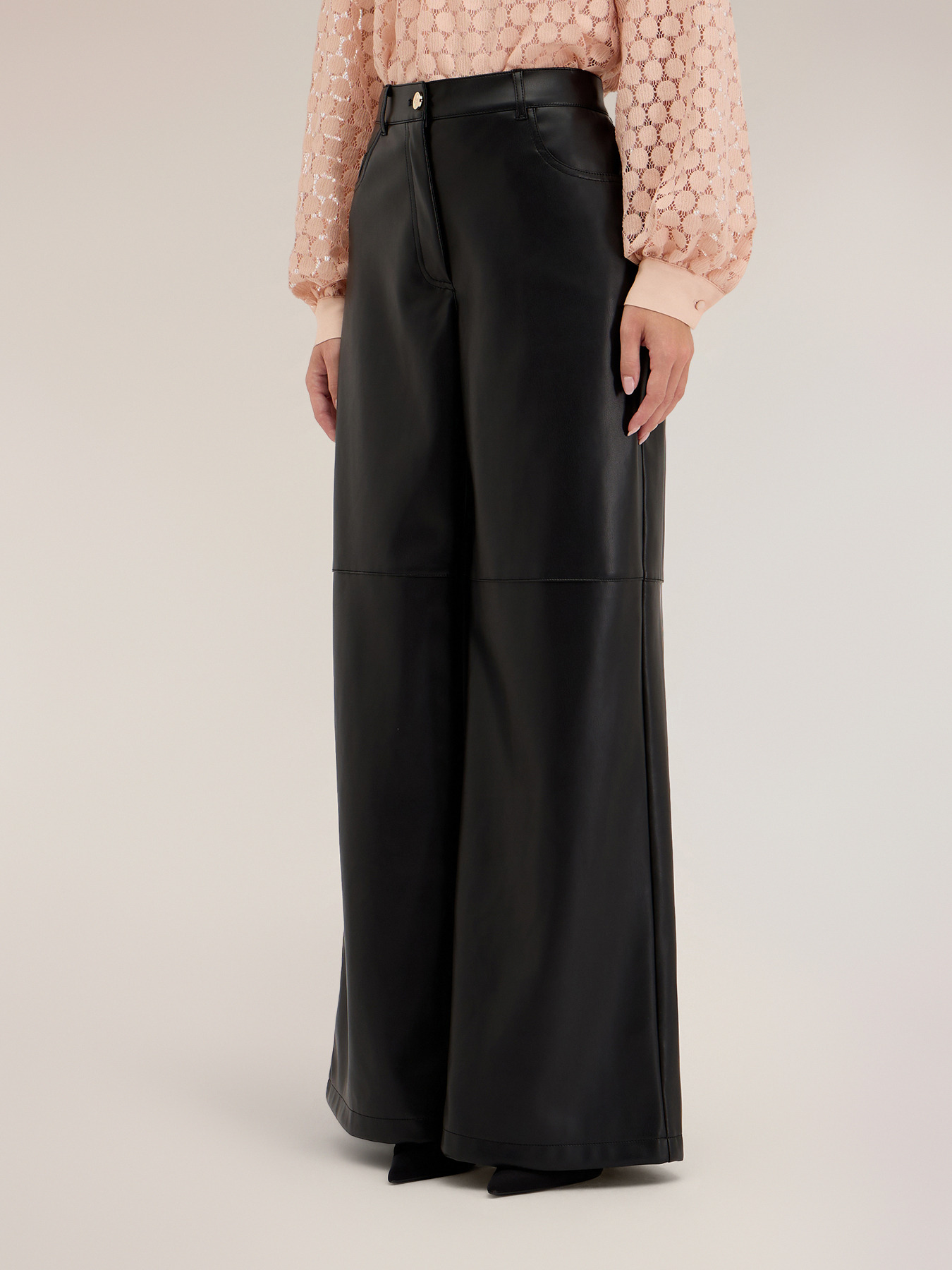 Shiny-effect palazzo pants image number 1