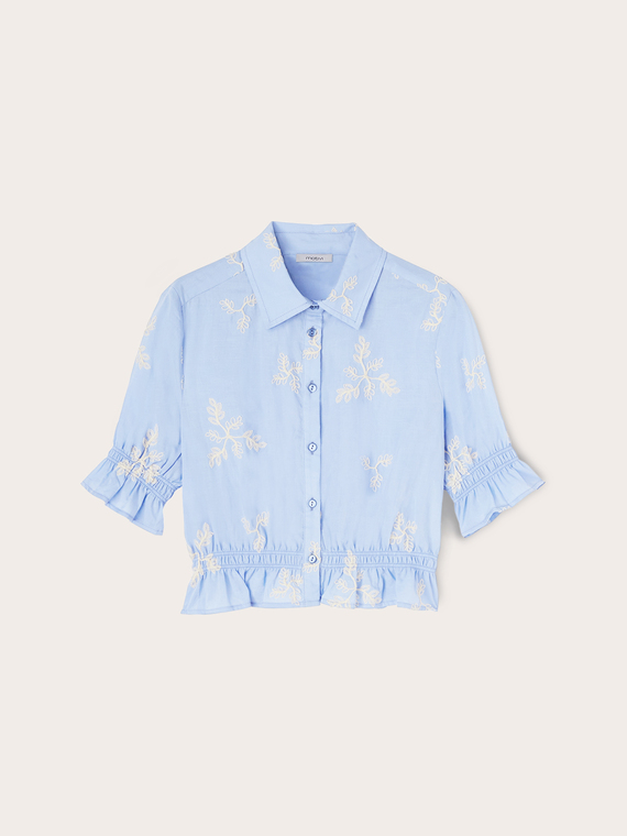 Embroidered shirt with gather