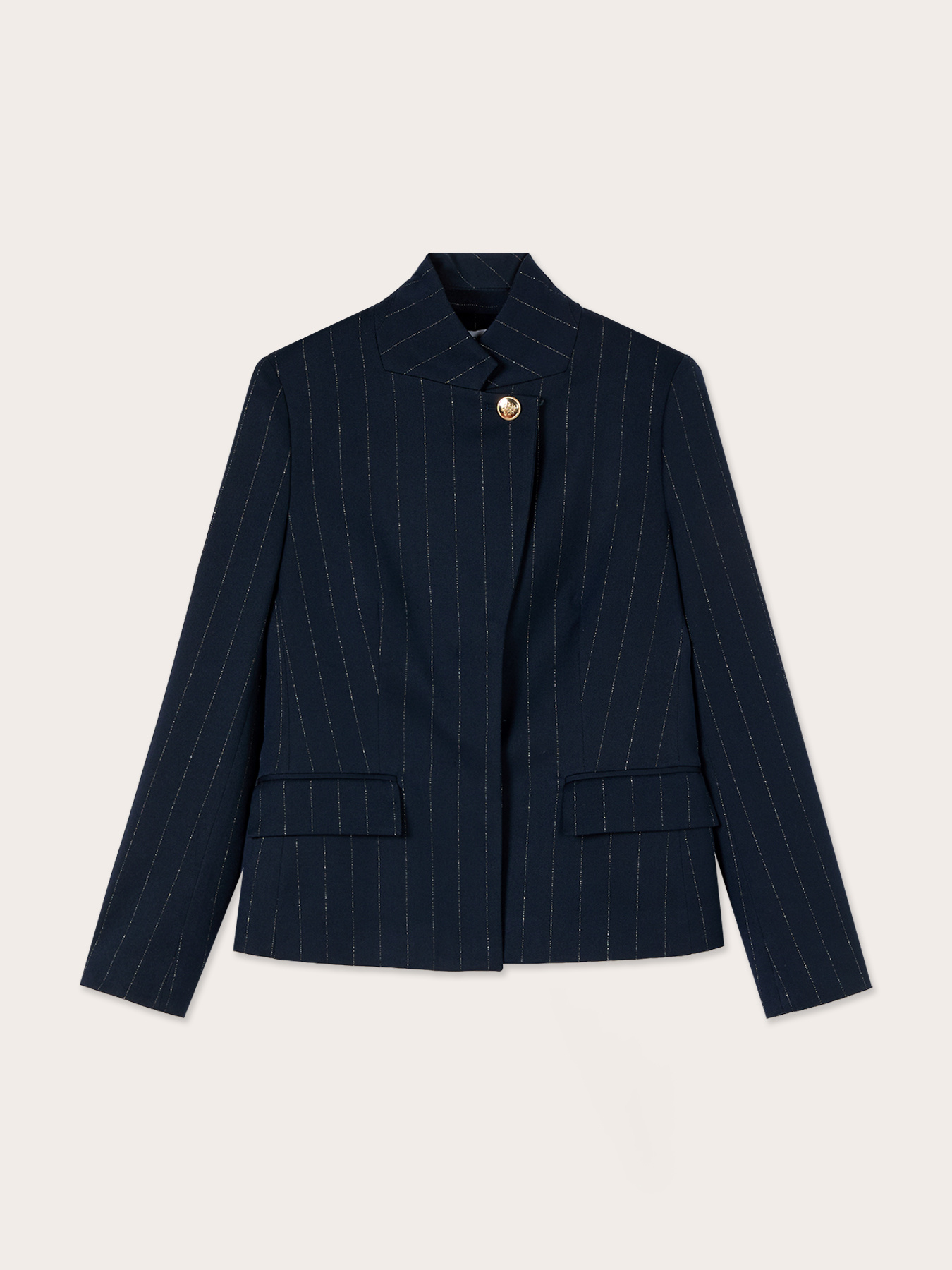 Pinstriped lurex jacket with asymmetric buttoning image number 4