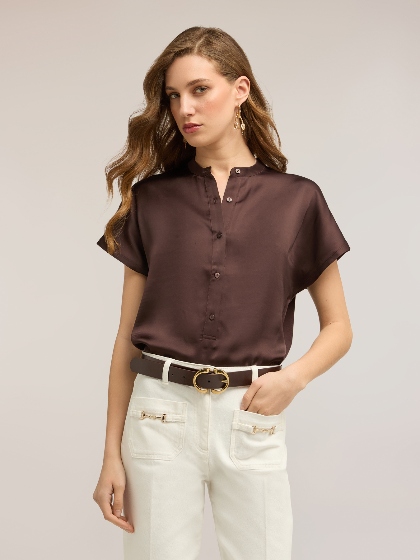 Satin T-shirt with henley neckline image number 0